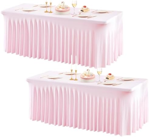 PARTISKY 2 Pack Pink Table Cover for Rectangle Tables 6ft,One-Piece Spandex Elastic Table Cloth with Skirt for Wedding Folding Table Banquet Baby Shower & Birthday Parties by Partisky