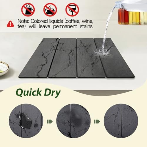 Large Stone Drying Mat for Kitchen Counter, 24"x16" Collapsible Quick Dry Dish Drying Mat, Water-Absorbent Marble Diatomaceous Earth Mats for Bottles Cups Dishes, Match Any Countertop - Image 4