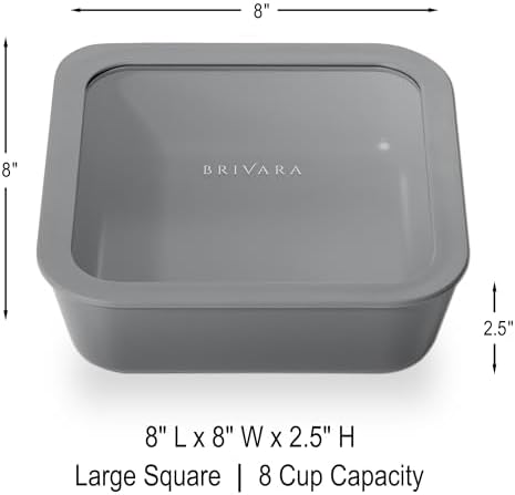Glass Food Storage Container with Lid, 8-Cup Large Square | Microwave-Safe Airtight Lid, Oven-Safe Ceramic-Coated Glass | Zero Plastic, No PFAS/PFOA/BPA, Reusable [Smoke] - Image 2