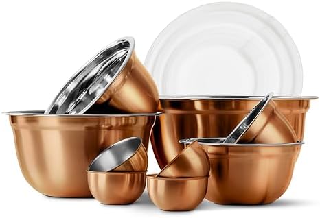 COOK WITH COLOR 18 Piece Mixing Bowls Set with Airtight Lids, Stainless Steel Bowl Organizers, Food Storage Containers, Meal Prep, Nesting Salad Bowls For Cooking, Baking, Kitchen Use, Copper by CookwithColor