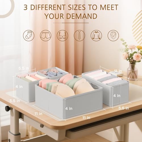 Criusia 15 Pack Drawer Organizer for Clothes, Foldable Dresser Dividers with 3 Sizes, Fabric Storage Bins – Gray - Image 6