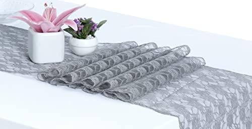 MDS Pack of 25 Wedding 12 x 108 inches Lace Table Runner for Wedding, Decorations for Birthday Parties, Banquets, Graduations, Engagements, and Runners fit Rectangle Round Table - Silver Gray - Image 2