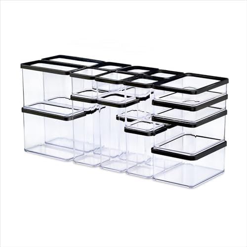 Rotho Loft Storage Box Set of 24 Plastic Boxes with Lid Transparent | Airtight storage box, aroma-tight silicone seal, stackable, for flour, pasta and rice, dishwasher safe by Rotho