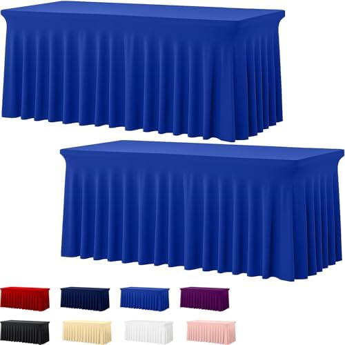 Deep Dream 2 Pack Royal Blue Spandex Table Covers 6 Foot, Fitted Stretch Tableclothes 30x72 Inch, Wrinkle Free 6FT Fitted Table Clothes with Skirt for Party, Banquet, Wedding and Events by DeepDream