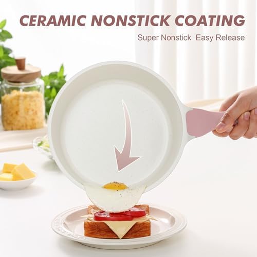 SENSARTE Ceramic Nonstick Saucepan with Lid 1.5 QT, PTFE/PFAS Free, Pink - Image 3