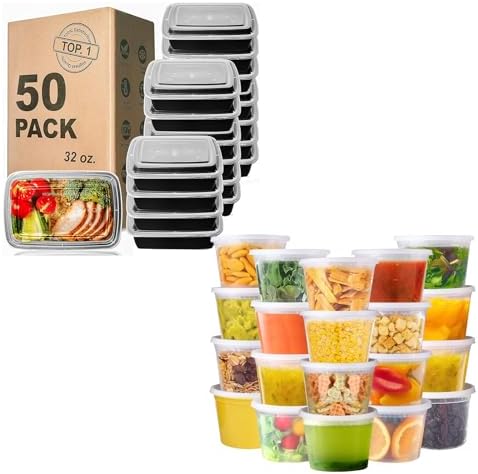 WGCC Meal Prep Containers 50Pack 32oz and Deli Containers with Lids 16oz 48 Sets, Leakproof, BPA Free/Microwave/Freezer/Dishwasher Safe by WGCC
