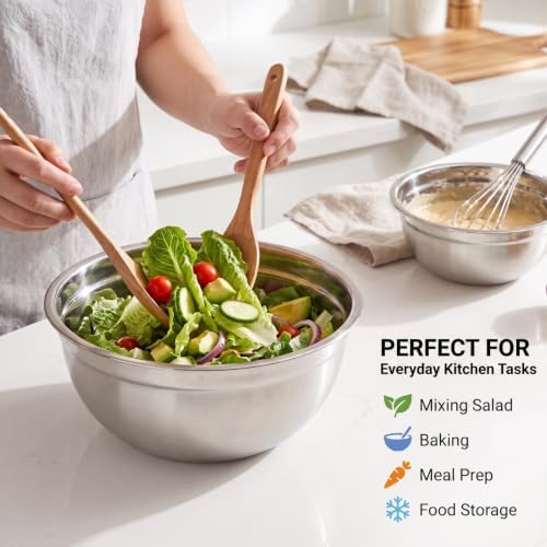 21PCS Mixing Bowls with Lids Set, 7 Mixing Bowls & 14 Measuring Spoons, Stainless Steel Nesting Bowls for Baking & Cooking Prepping Space Saving Storage, Kitchen Essentials, 0.6-5.5QT - Image 3