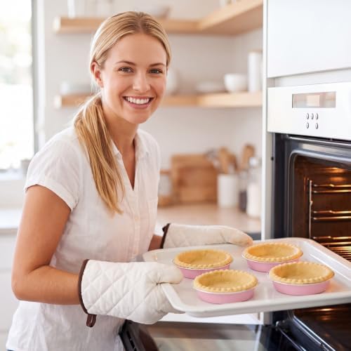 Yinder 120 Pcs 8 oz Disposable Creme Brulee Ramekins with Lids, 4 Inch Mini Pie Tins Aluminum Foil Pie Tart Cake Baking Pans Individual Round Containers Oven Safe (Light Pink) - Image 4