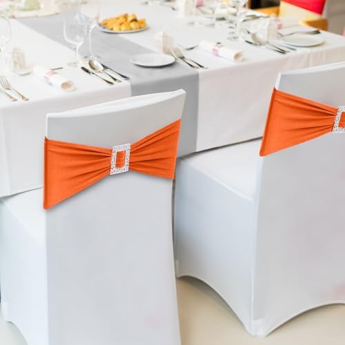 Joccun 30 PCS Spandex Chair Sashes Bows Stretch Chair Cover Band with Buckle Slider Universal Elastic Chair Ties for Wedding Banquet Party Event Decoration (Orange) - Image 6
