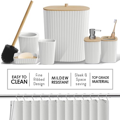Clara Clark Bathroom Accessories Set - Bathroom Set, Bathroom Sets with Shower Curtain and Rugs, Shower Curtain Set with Bathroom Trash Can - Ombre White - 22PC - Image 4