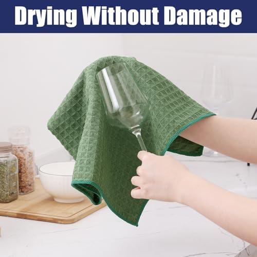 Homaxy Microfiber Kitchen Towels and Dishcloths Sets, 12 Pack, Grass Green - Image 3