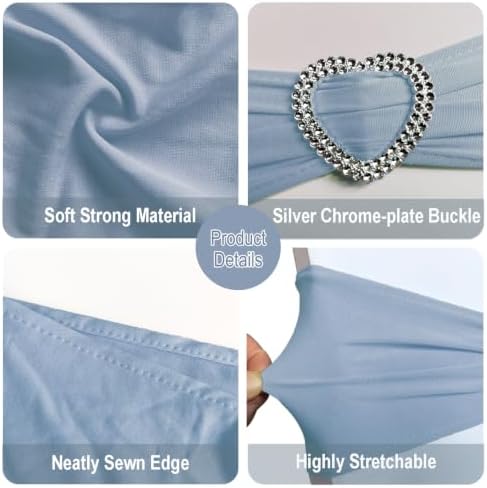 Dusty Blue Chair Sashes 60 Pack Spandex Blue Chair Sashes Bows with Heart Buckle Slider for Wedding Banquet Party Decorations - Image 3