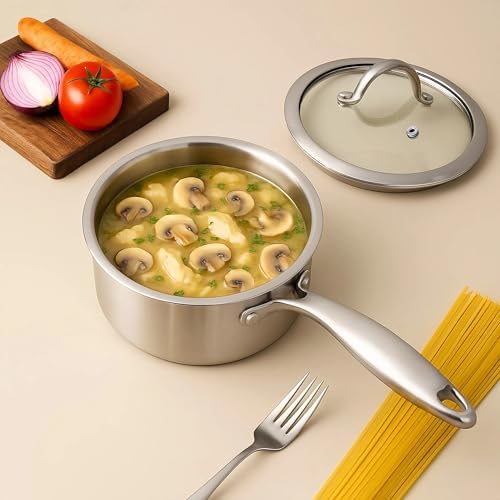 2.5 Quart Stainless Steel Saucepan with Steamer Basket, 18/10 Tri-ply Full Body, Multipurpose Sauce Pot with glass Lid, Perfect For Boiling Gravies, Pasta, Noodles - Image 7