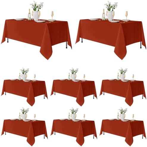 Fitable 8 Pack Rust Tablecloths 60x102 Inch for 6 Ft Rectangle Tables by Fitable