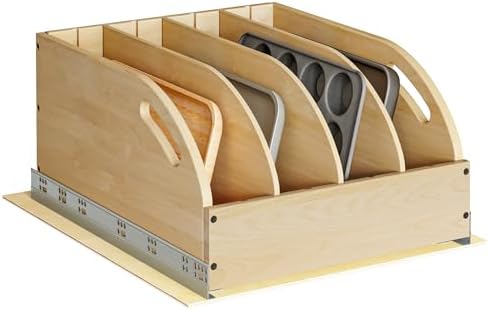 WelFurGeer Birchwood Pot and Pan Organizer with Soft-Close Drawer, Pull Out Cabinet Organizer, Heavy-Duty Slide-Out Storage for Baking Sheets, Cutting Boards, and Kitchen Utensils by WelFurGeer