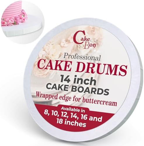 Cakebon Cake Boards 14" White Round Cake Drums 1/2" Wrapped Edge 1 Pack by Cakebon