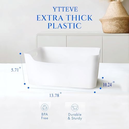 Ytteve 6-Pack Mixed Size White Plastic Storage Bins – Includes 2 Large (13"x9.5"x5.7") & 4 Medium (9.5"x6.7"x4.1") – Versatile Shelf Organizers for Kitchen Pantry, Closet, Bathroom, Office & Cabinet - Image 2
