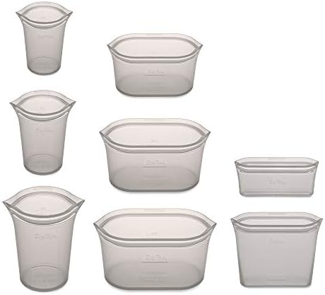 Zip Top Reusable Food Storage Containers Full Set of 8 Gray – Platinum Silicone Cups, Dishes & Bags – Microwave, Dishwasher & Freezer Safe – Made in USA, BPA-Free - Image 2