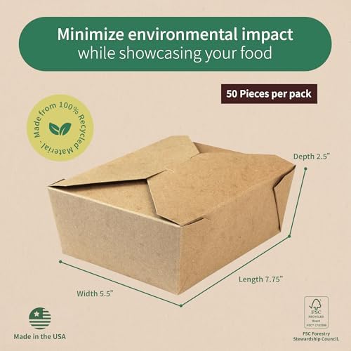 FC Meyer MeyerPak #3 w/ 2-Cell Wing Divider Combo Pack, Leak & Grease Resistant Take Out Boxes, Disposable To Go Food Containers, 7 3⁄4” x 5 1⁄2” x 2 1⁄2“, Kraft, Pack of 50 - Image 2