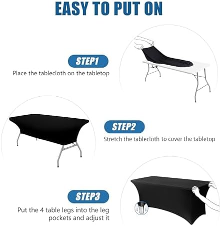 6FT Black Table Cloth - 4 Pack Fitted Stretch Rectangle Spandex Tablecloth, Washable Table Cover for Party, Picnic, Wedding, Banquet, Birthday and Festival(30" x 72") - Image 4