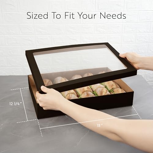 Restaurantware Cater Tek 17.9 x 12.3 x 3.2 Inch Baked Goods Boxes 100 Greaseproof Pastry Boxes - Window Lids Insert Tab Lock Black Paper Catering Boxes Easy Assembly For Charcuterie Or Cupcakes - Image 2