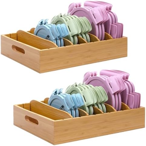 Bamboo Lid Holder Food Container, Kitchen Organizer with 5 Adjustable Dividers, Cabinet Organizer for Food, Kitchen Gadget, Container Lids (2pcs) by XiaoyuziTF