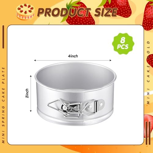 Sunnyray 8 Pcs 4 Inch Springform Pans Mini Cheesecake, Silver | Removable Bottom Leakproof, Ideal for Cheesecakes Pizza Quiche Tarts, Nonstick Spring Form Baking Easy Release Round Molds - Image 2