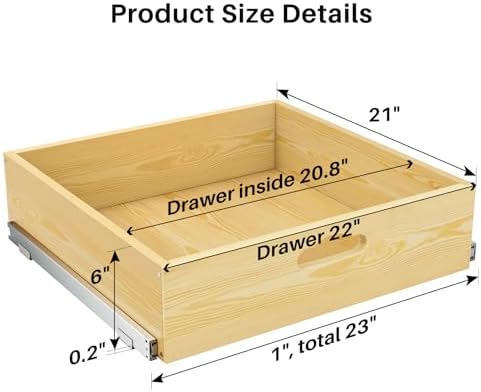 Pull Out Cabinet Organizer, Soft Close Slide Out Solid Wooden Drawers(23"W X 21"D x 6.2''H), Heavy Duty Full-extension Roll Out Shelves for Kitchen Cabinets,Pantry & Closet Organizers and Storage - Image 2