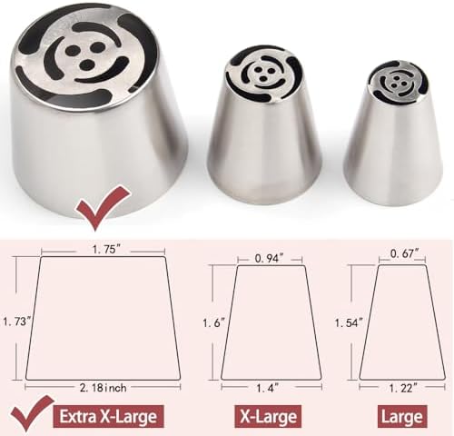 3pack Russian Piping Flower Nozzles Extra Large, Stainless Steel Rose Floral Piping Nozzles for Cake Decorating Icing, Cream Flower Bouquet DIY Cookies, Desserts Baking Tools (XXL, D） - Image 6