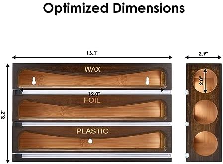 Bamboo Wrap Dispenser with Cutter, Plastic Wrap Organizer, Aluminum Foil Organization, and Wax Paper Dispenser Holder for Kitchen Drawer and Wall, Compatible with 12" Roll (03 Vintage Brown) - Image 5