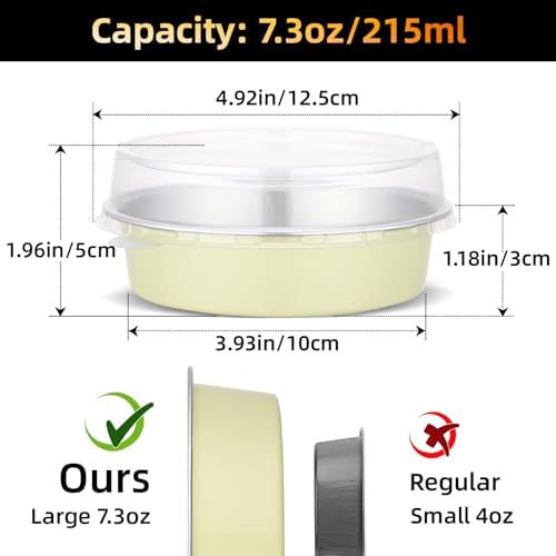 Beasea Disposable Tart Pans with Lids, 120 Pack 7.3oz Mini Pie Tins Creme Brulee Ramekins Aluminum Foil Pie Tart Cake Baking Pans Tins Cheesecake Containers for Birthday Party - Sage Green - Image 2