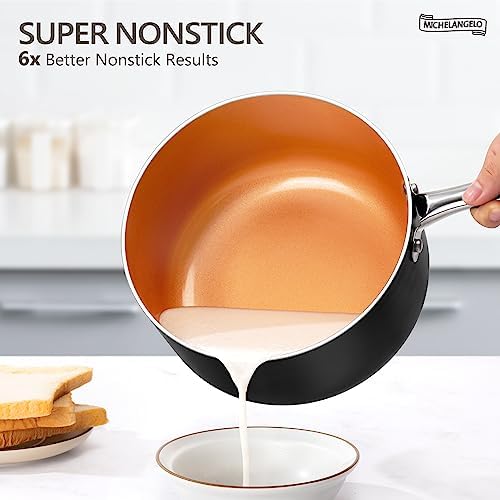 MICHELANGELO 1 Quart Saucepan with Lid, Ultra Nonstick Ceramic Sauce Pan with Lid, Small Pot with Lid, 1 Quart Saucepan Nonstick, Small Sauce Pot, Copper - Image 2