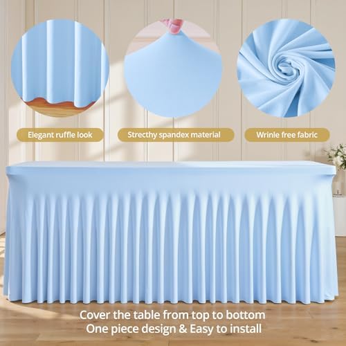6 Pack Baby Blue Spandex Tablecloths for Rectangle Tables 6 Foot Blue Stretch Table Cloth Rectangle 6ft Elastic Fitted Table Cover with Skirt for Wedding Baby Shower Boy Birthday Party Banquet Buffet - Image 6