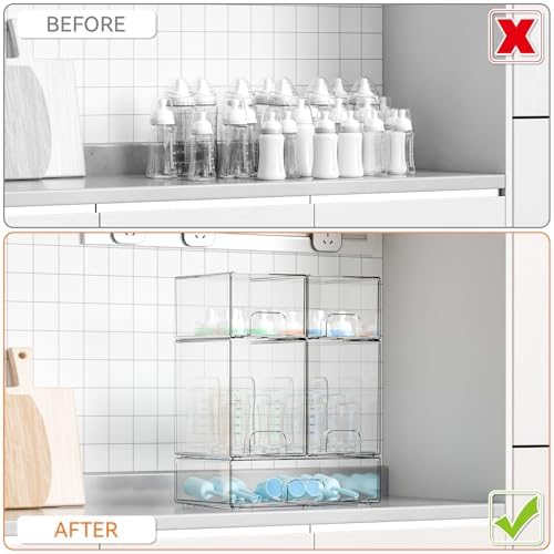 Yieach 5 Set Clear Baby Bottle Organizer for Countertop,BPA FREE Bottle Station Organizer for Breast Pump Parts,Pacifier and Baby Accessories,Stackable Drawers for Bathroom,Cabinet,Pantry Organization - Image 6