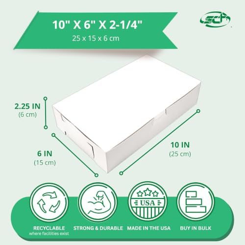 Southern Champion Tray 0967 Premium Clay Coated Kraft Paperboard White Non-Window Lock Corner Bakery Box, 10" Length x 6" Width x 2-1/4" Height (Case of 250) - Image 2