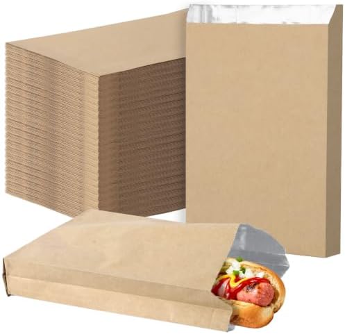EUSOAR Foil Sandwich Bags, 400 Pcs 6.3"x10.3"x1.6" Brown Disposable Food Storage Hot Dog Wrappers Bag, Hot Sandwich Wrapping Buger Sack Serving Bag Burger BBQ Take-out Bags Grease Kitchen Bags by EUSOAR