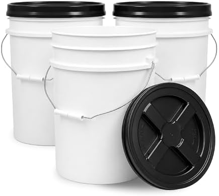ePackageSupply 5 Gallon Bucket - Food Grade w/Lid BPA-Free, White/Black, 3 | Airtight Gamma Seal Screw-On Lid, Heavy-Duty 90 Mil HDPE Plastic, Food Safe and Durable Container, Bulk Storage, Made in USA by ePackageSupply