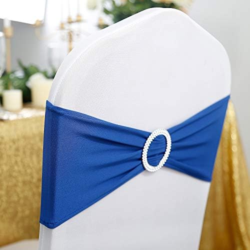 Peomeise 25pcs Royal Blue Spandex Chair Sashes with Buckle Slider for Wedding, Party Decoration - Image 2