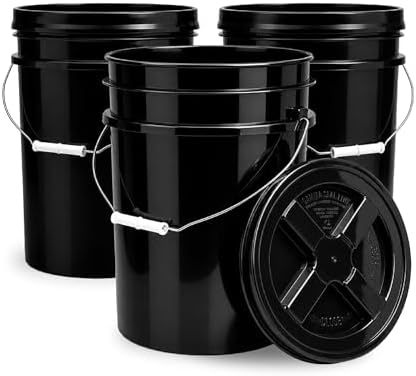 ePackageSupply 5 Gallon Bucket - Food Grade w/Lid BPA-Free, Black/Black, 3 | Airtight Gamma Seal Screw-On Lid, Heavy-Duty 90 Mil HDPE Plastic, Food Safe and Durable Container, Bulk Storage, Made in USA by ePackageSupply