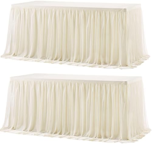 2 Pack 8ft Ivory Tulle Tablecloths for Rectangle Tables, 8 Foot Ivory Rectangular Table Cloth Wrinkle Free Tablecover with Tutu Skirt for Wedding Baby Shower Birthday Party Banquet Buffet Cake by Suppromo