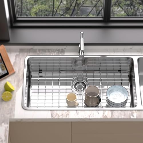 Large Sink Rack,Stainless Steel Sink Protector for Kitchen Sink,28.3"L×15.3"W,Sink Grid for Bottom of Sink,Metal Sink Grate with Rear Drain,1 pack - Image 2