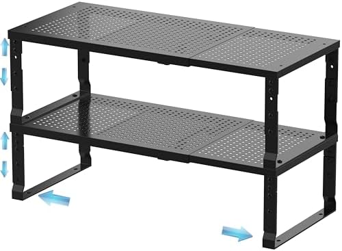 Expandable Spice Rack & Kitchen Cabinet Organizer - Stackable, Adjustable Shelves for Cabinets, Countertops, Cupboards & Pantries(2 Packs/Medium/Black) by Unknown