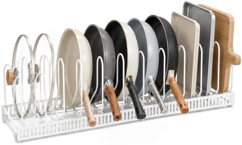 Pots and Pans Organizer Rack,Expandable Pot Lid Holder for Kitchen Cabinet | 11.81''-22.85'' Metal Rack with 12 Adjustable Dividers,Multifunctional Organizer for Cookware Bakeware Cutting Board Storage by TIVMIK