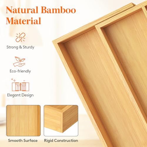Lifewit Expandable Utensil Organizer for Kitchen Drawer, Cutlery Holder | Adjustable Cooking Silverware Tray, Bamboo Flatware Spatula Tools Gadgets Storage Divider, 21-36 x 16", Natural - Image 6