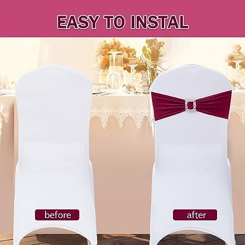 Joccun 60 PCS Spandex Chair Sashes Bows Stretch Chair Cover Band with Buckle Slider Universal Elastic Chair Ties for Wedding Banquet Party Event Decoration (Burgundy) - Image 4