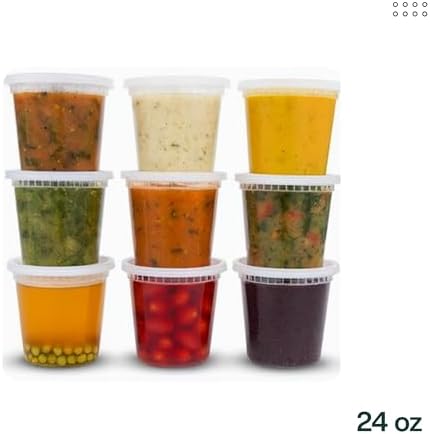 24oz [30 set] Heavy Duty Plastic Deli Container | BPA-Free Food Storage with Airtight Leak‑Proof Lids | Microwave, Freezer & Dishwasher Safe – Stackable, Bulk Reusable Soup & Meal Prep Tub - Image 6