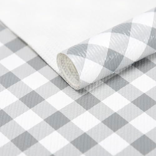 FIFTY FEET 12"x120" Non-Adhesive Shelf Liner for Kitchen Cabinets and Drawers, Washable Non-Slip PVC Cabinet Liner (Plaid)(1 Roll) by FIFTYFEET