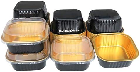 KitchenDance Disposable Foil Cake and Dessert Cup Set with Lid, 4.5 x 4.5" Square Cake Baking Pan for Hotels, Restaurants, Heavy Duty Aluminum Pan for Baking Food #A-24P (1000, Black W/Gold Interior) - Image 7