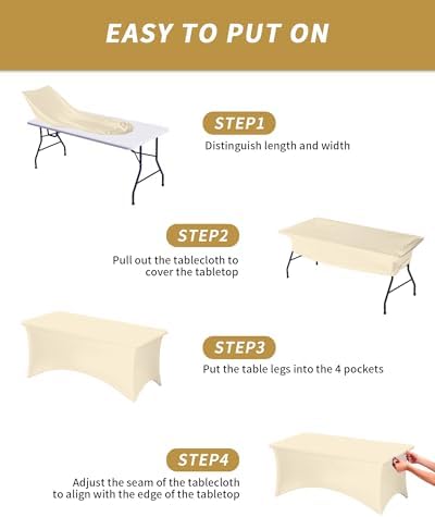 Fixwal 6 Pack 8FT Ivory Tablecloth Rectangle Spandex Fitted Table Cover - Image 5