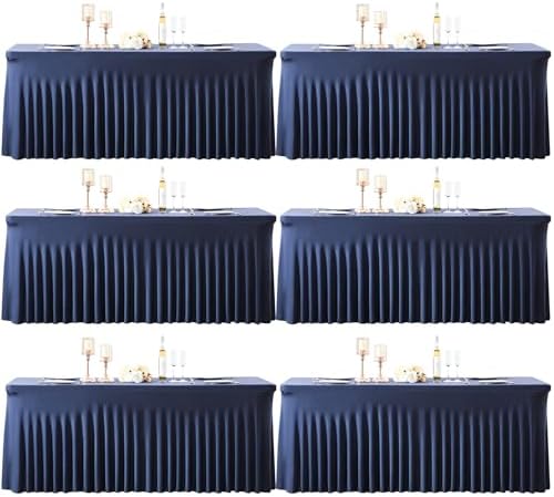 6 Pack 6ft Navy Blue Spandex Table Cloths for Rectangle Tables Wrinkle Free Rectangle Tablecloths, Stretch Fitted Table Cover with Skirt for Birthday Party Wedding Banquet Baby Shower Buffet Event by Suppromo